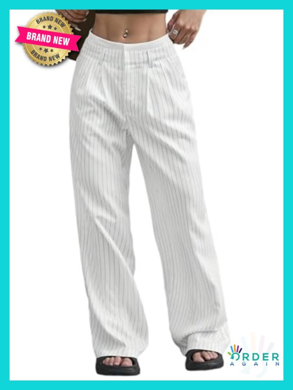 Wide Leg Dress Pants High Waisted Pinstripe Business Trousers with Pockets